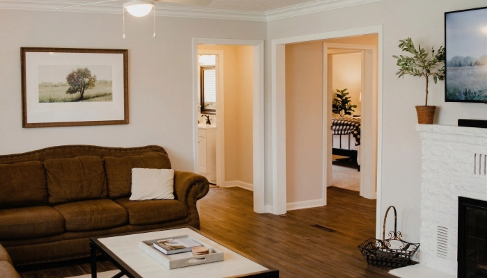 A clean interior of a living room
